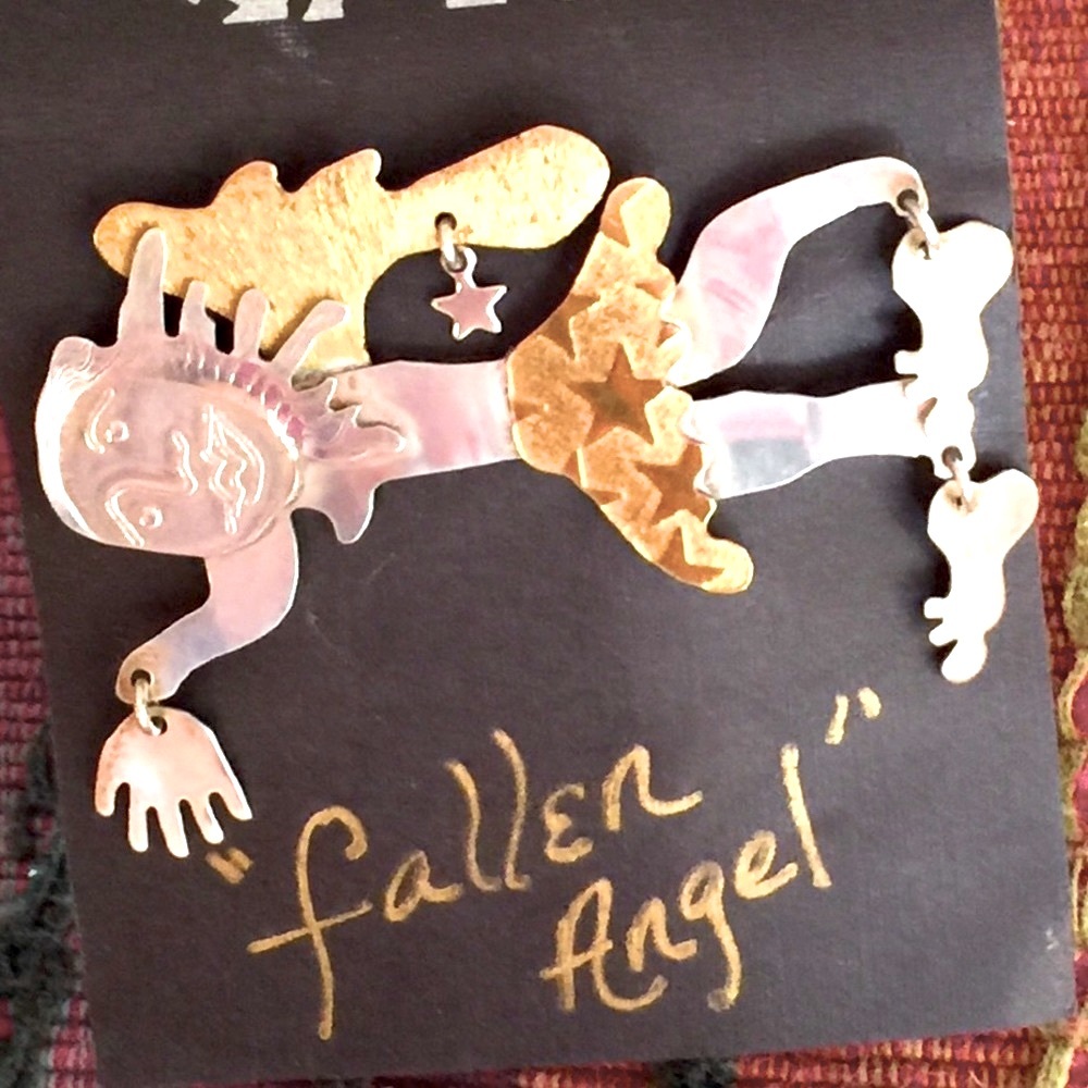 OOAK SS & Gold filled articulated Fallen Angel Pin